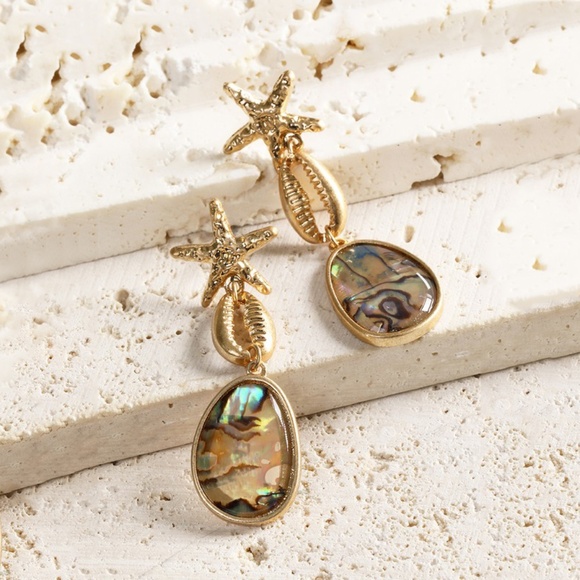 Starfish Shell Abalone Dangle Earrings - Picture 1 of 3